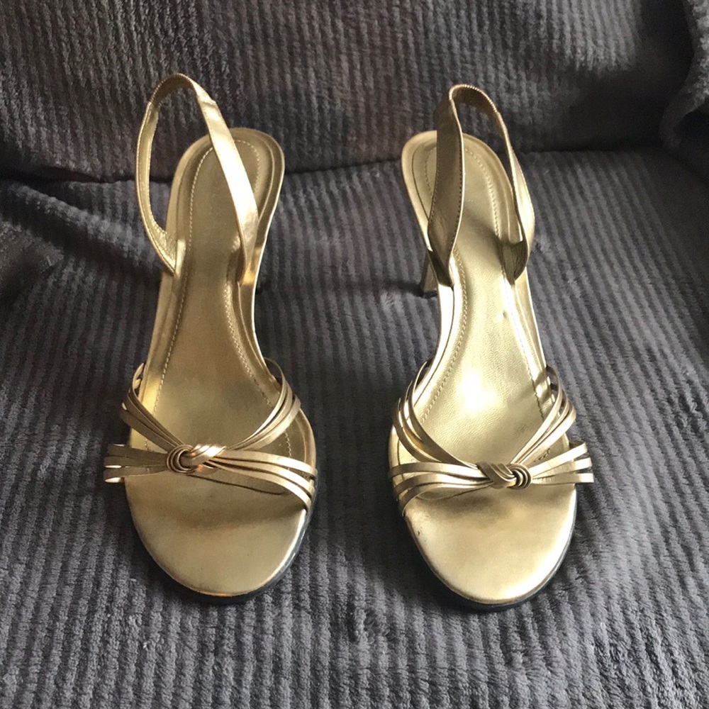 Lauren by Ralph Lauren gold strap heels.